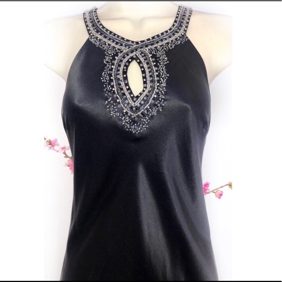 Vintage 90’s Y2K 100% Silk Dress Beaded Dress Black Silk Slip Dress Maxi Prom - Picture 11 of 12